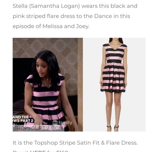 TOPSHOP Fit & Flare Dress Pink & Black Striped - Picture 1 of 12